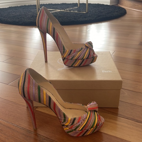Louboutin Heels. Greissimo Pump 140 Damas Fabric. Multi Colour. - Picture 2 of 5